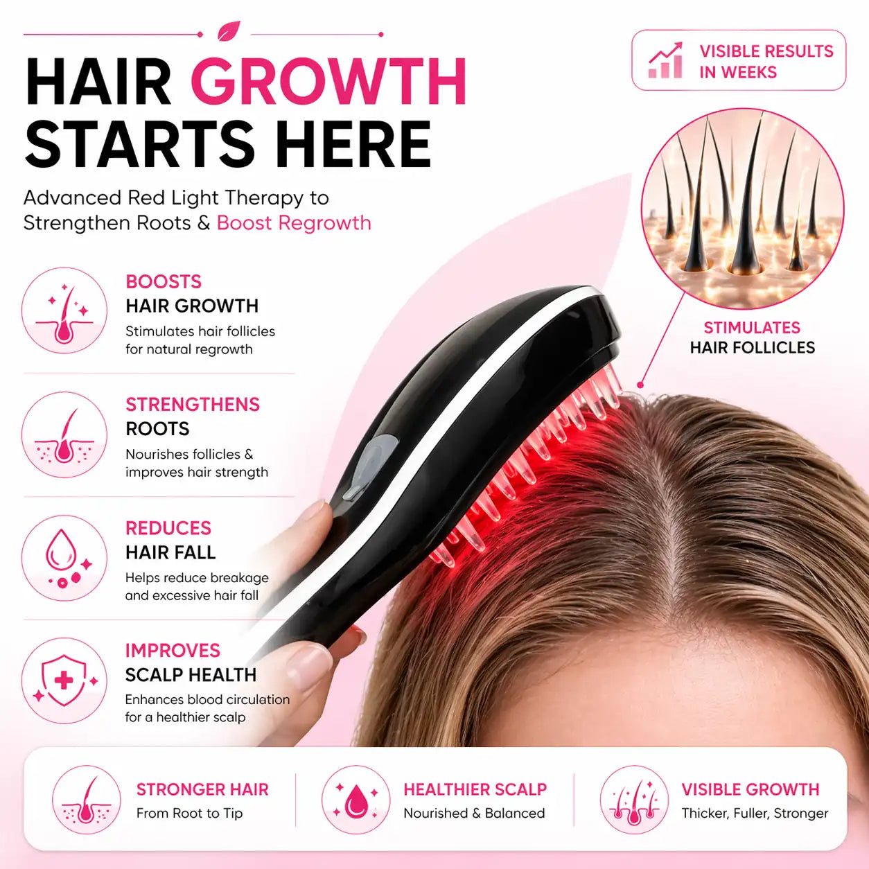 Glamera LED Hair Therapy Massager Brush