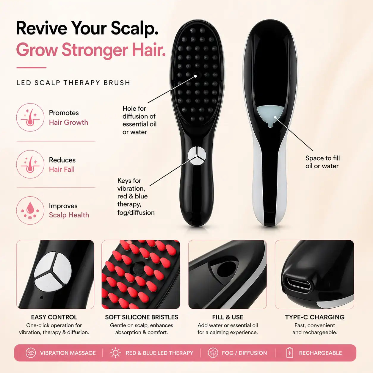 Glamera LED Hair Therapy Massager Brush